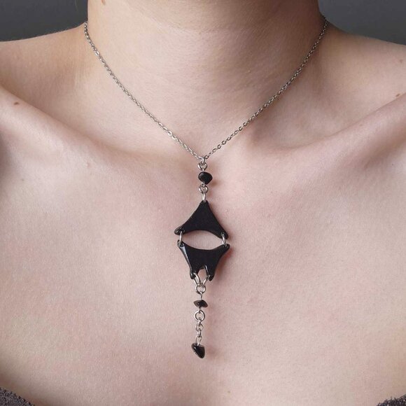 Vintage unique gothic abstact modernist black clay silver rosary necklace - Picture 4 of 8